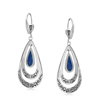 Sterling Silver Lapis Open Teardrop Lever Back Earrings