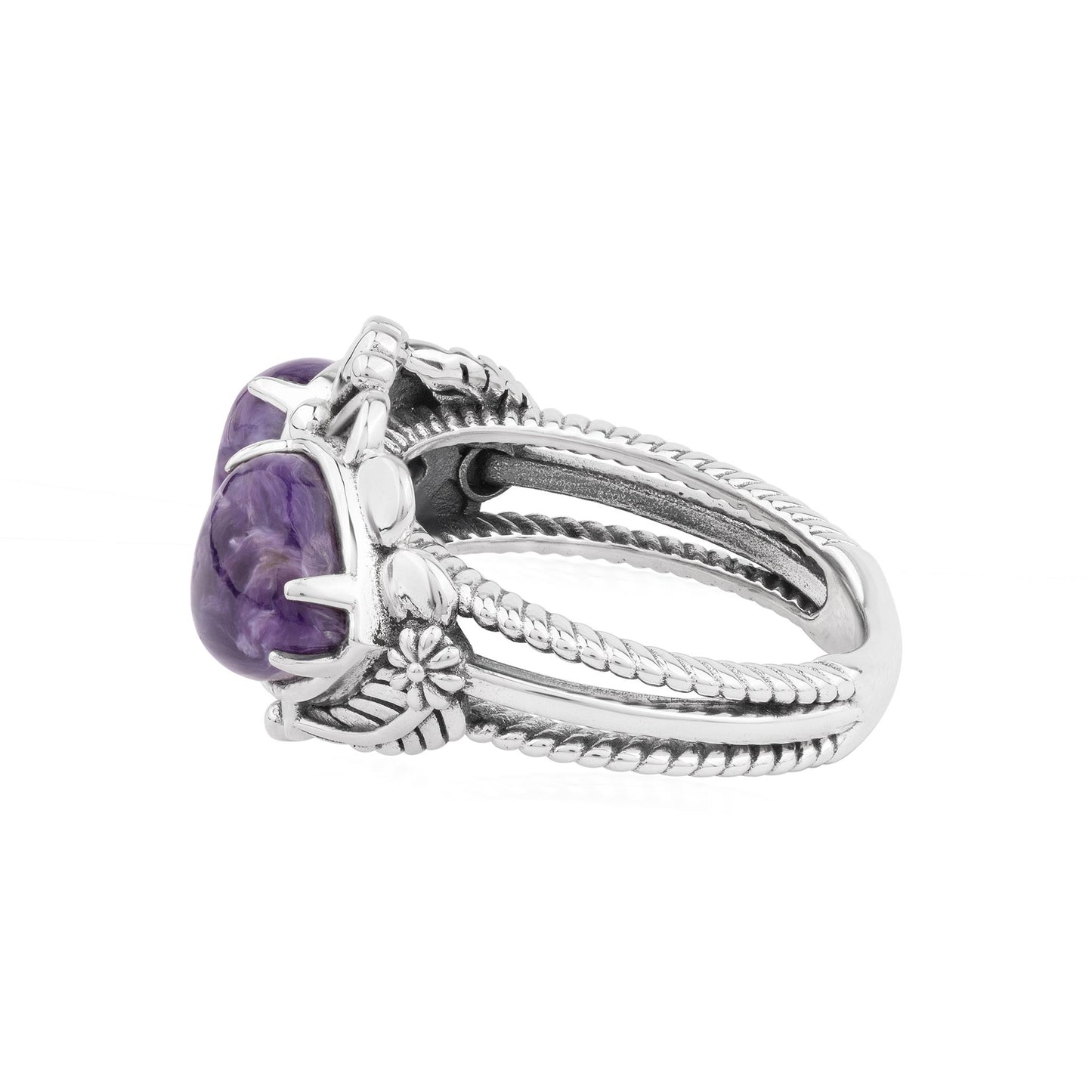 EXCLUSIVELY OURS! Sterling Silver Charoite Double Heart Ring, Sizes 5 to 11