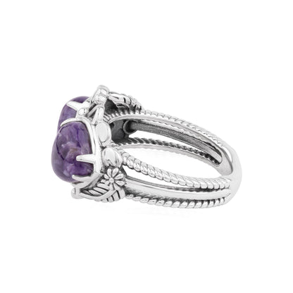 EXCLUSIVELY OURS! Sterling Silver Charoite Double Heart Ring, Sizes 5 to 11