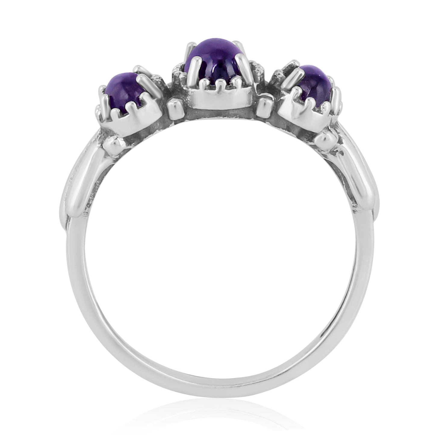 Sterling Silver Amethyst 3-Stone Fan Ring
