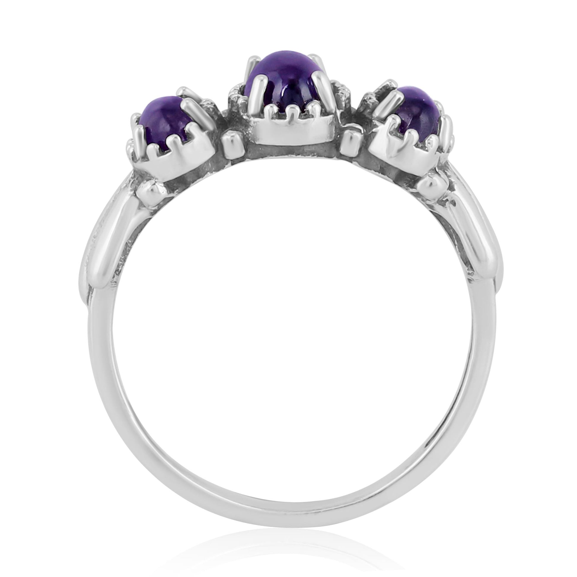 Sterling Silver Amethyst 3-Stone Fan Ring