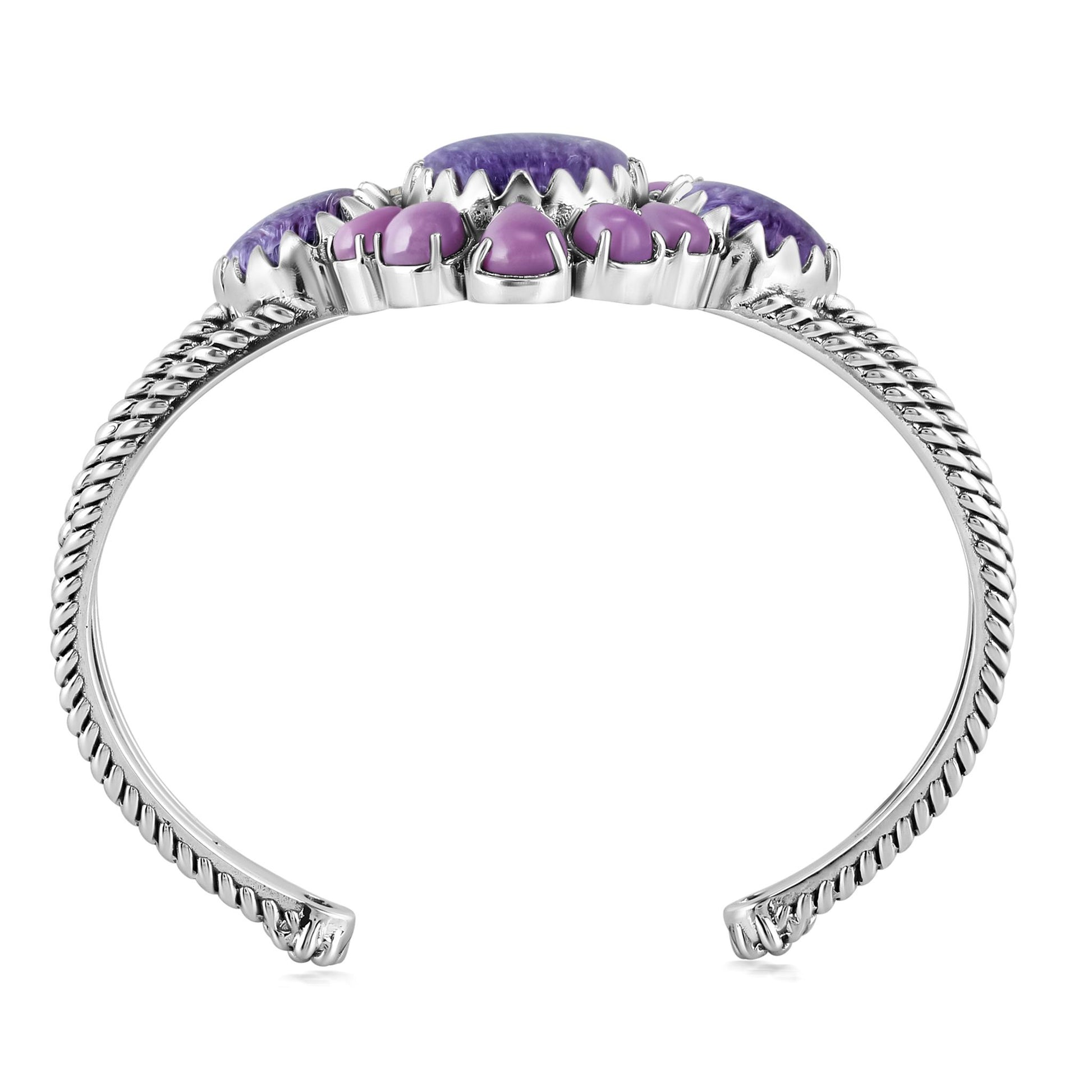 EXCLUSIVELY OURS! Sterling Silver Oval Charoite and Pear Phosphosiderite Cuff Bracelet