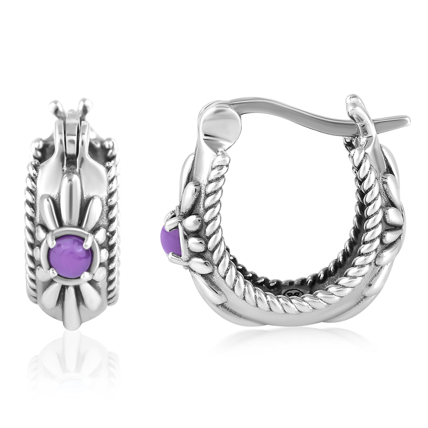 EXCLUSIVELY OURS! Sterling Silver Phosphosiderite Rope and Flower Design Hoop Earrings