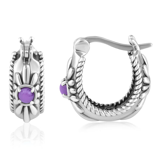 EXCLUSIVELY OURS! Sterling Silver Phosphosiderite Rope and Flower Design Hoop Earrings