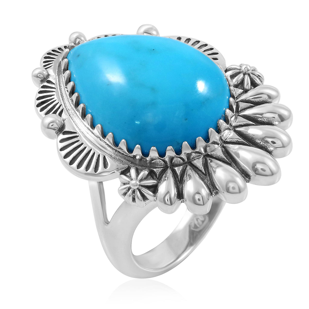 Sterling Silver Kingman Turquoise Pear Cut Ring, Sizes 5 to 11