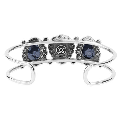 LIMITED EDITION! Sterling Silver Snowflake Obsidian Pear Cut Rope Design Cuff Bracelet, Sizes Small to Large