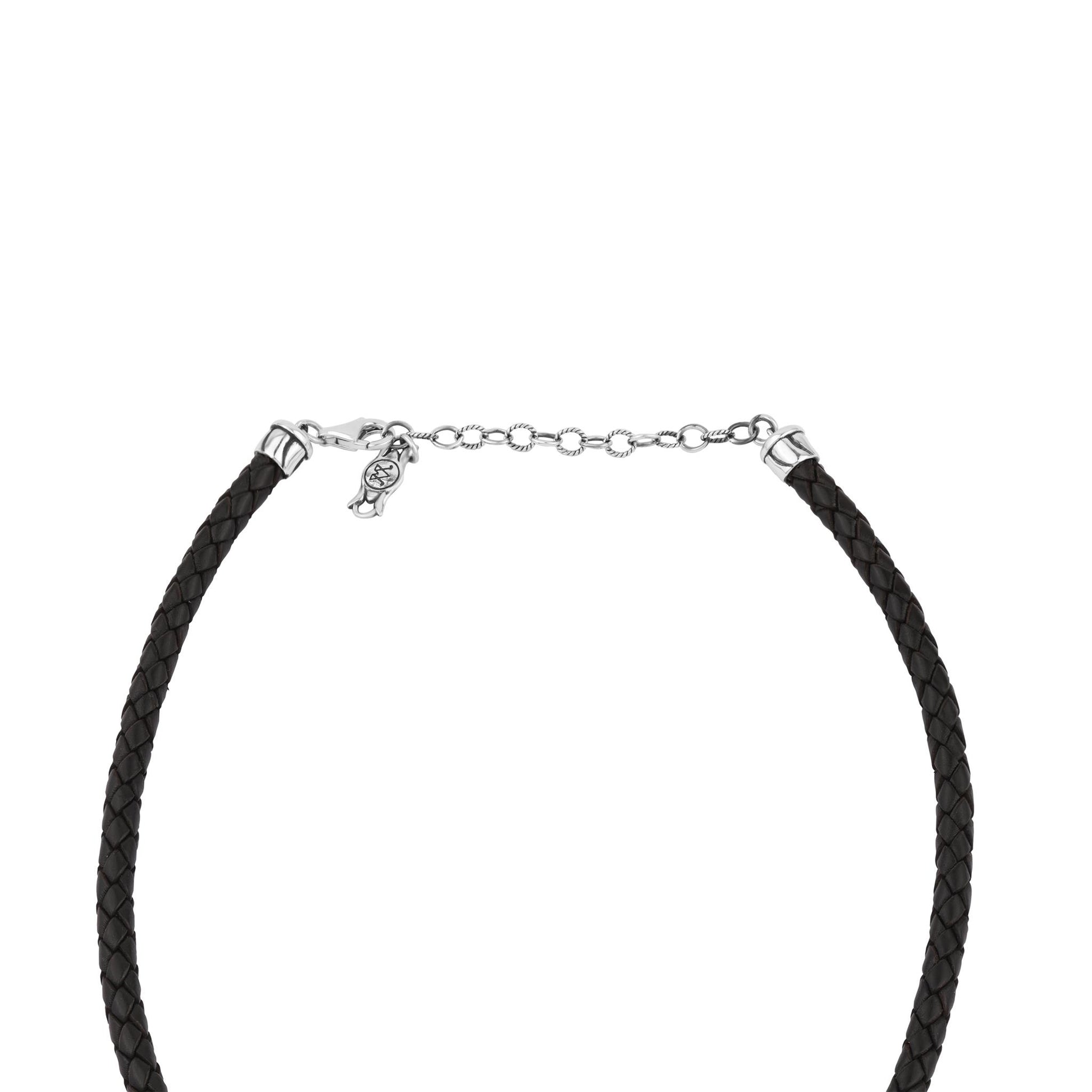  Sterling Silver White Mother of Pearl Pear Cluster Black Leather Necklace 