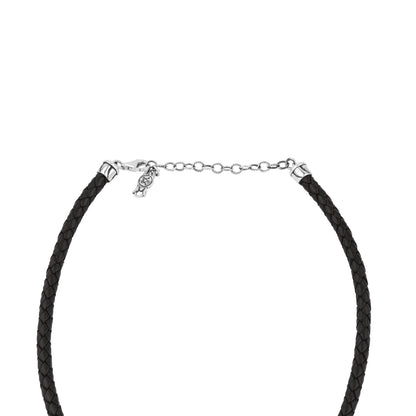  Sterling Silver White Mother of Pearl Pear Cluster Black Leather Necklace 