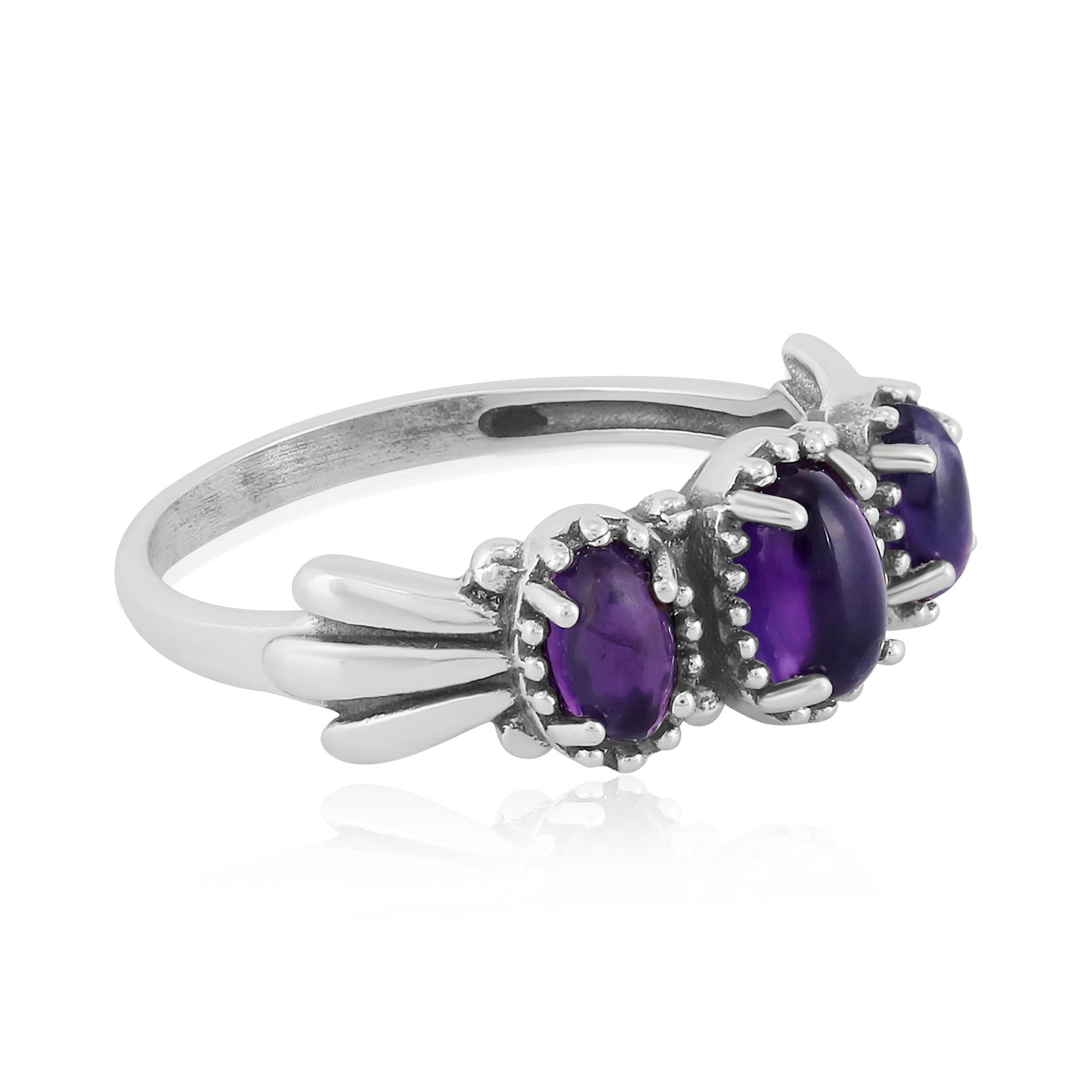 Sterling Silver Amethyst 3-Stone Fan Ring
