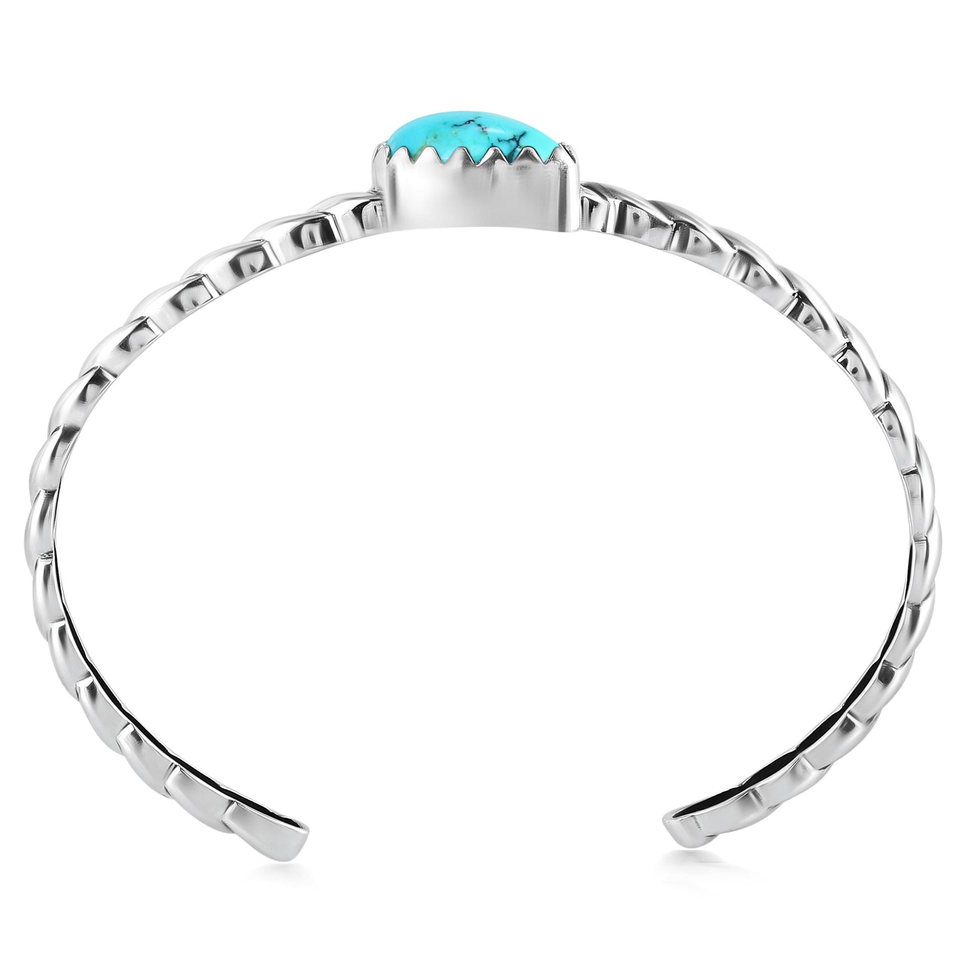 Sterling Silver Kingman Turquoise Pear Cut Stackable Cuff Bracelet, Sizes Small to Large