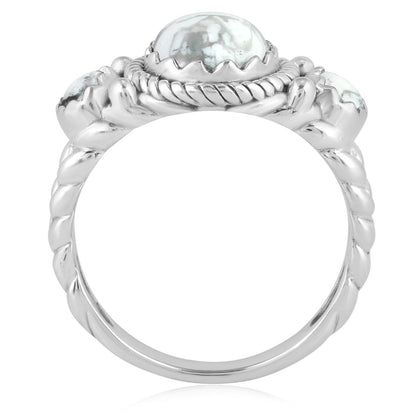 Sterling Silver White Howlite 3-Stone Ring, Sizes 5 to 11