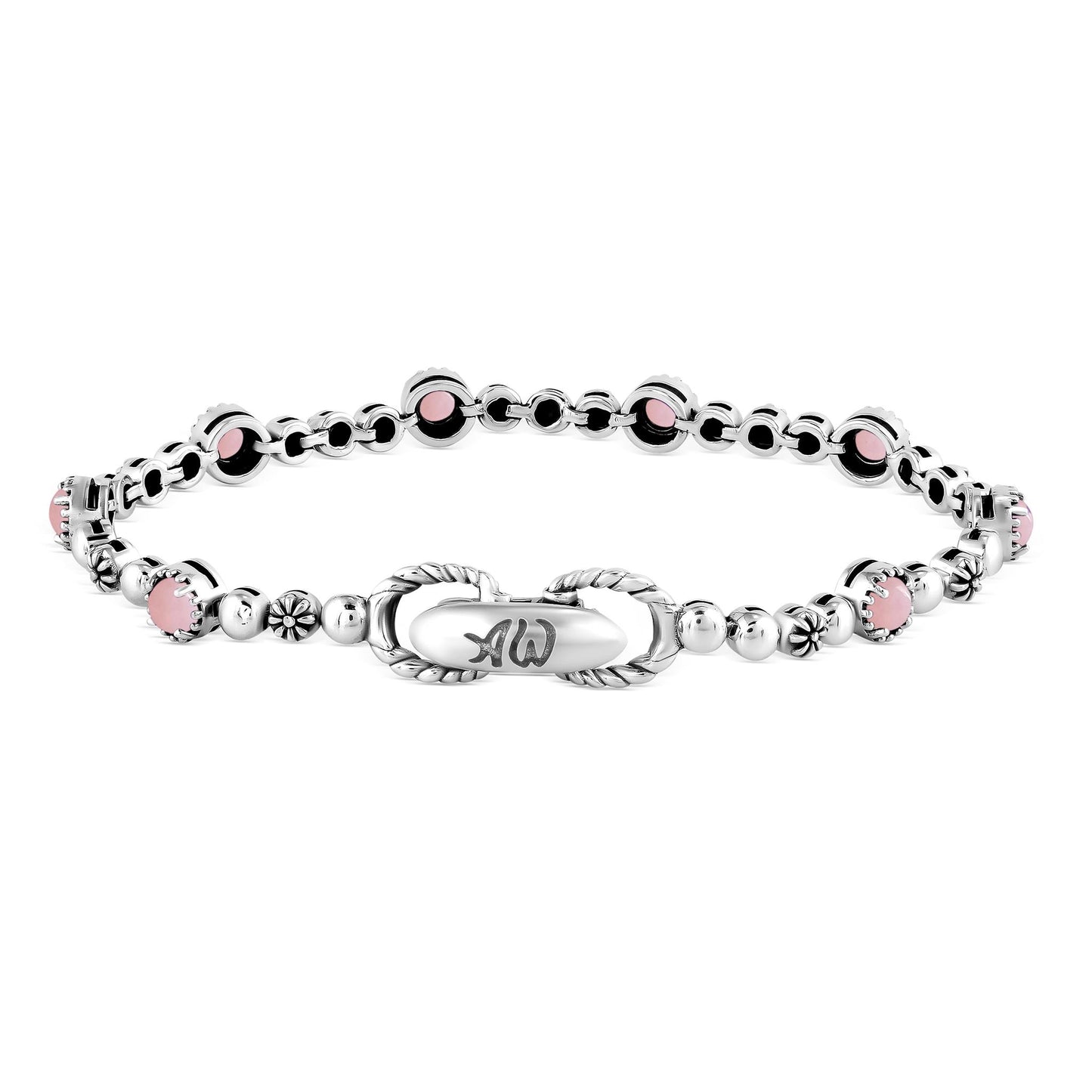 Sterling Silver Pink Opal Round Beaded Bracelet