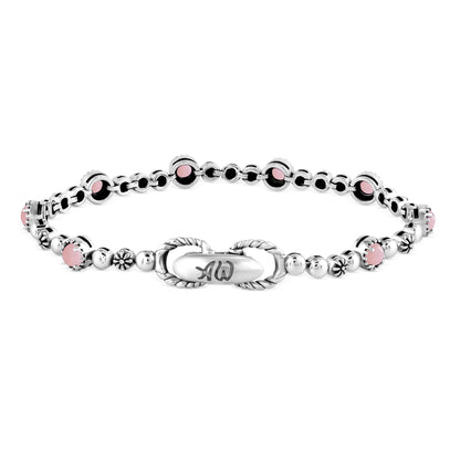 Sterling Silver Pink Opal Round Beaded Bracelet