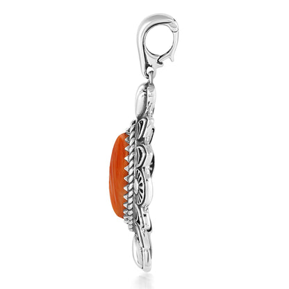  Sterling Silver Orange Spiny Oyster Marquise Cut Gemstone Pendant Enhancer