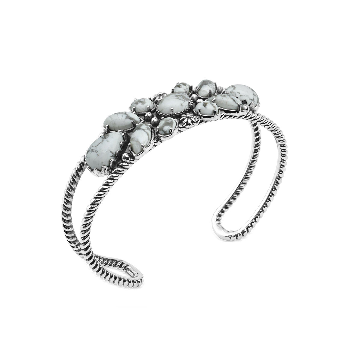 EXCLUSIVELY OURS! Sterling Silver White Howlite Cluster Cuff Bracelet