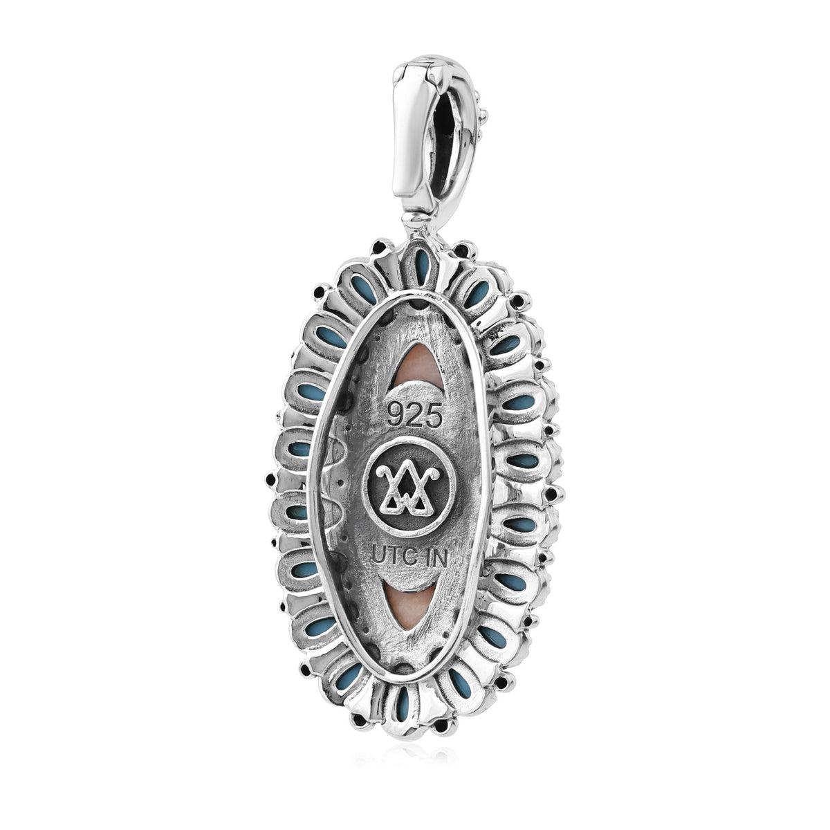 Sterling Silver Orange Spiny Oyster Kingman Turquoise Petit Point Oval and Pear Pendant Enhancer 
