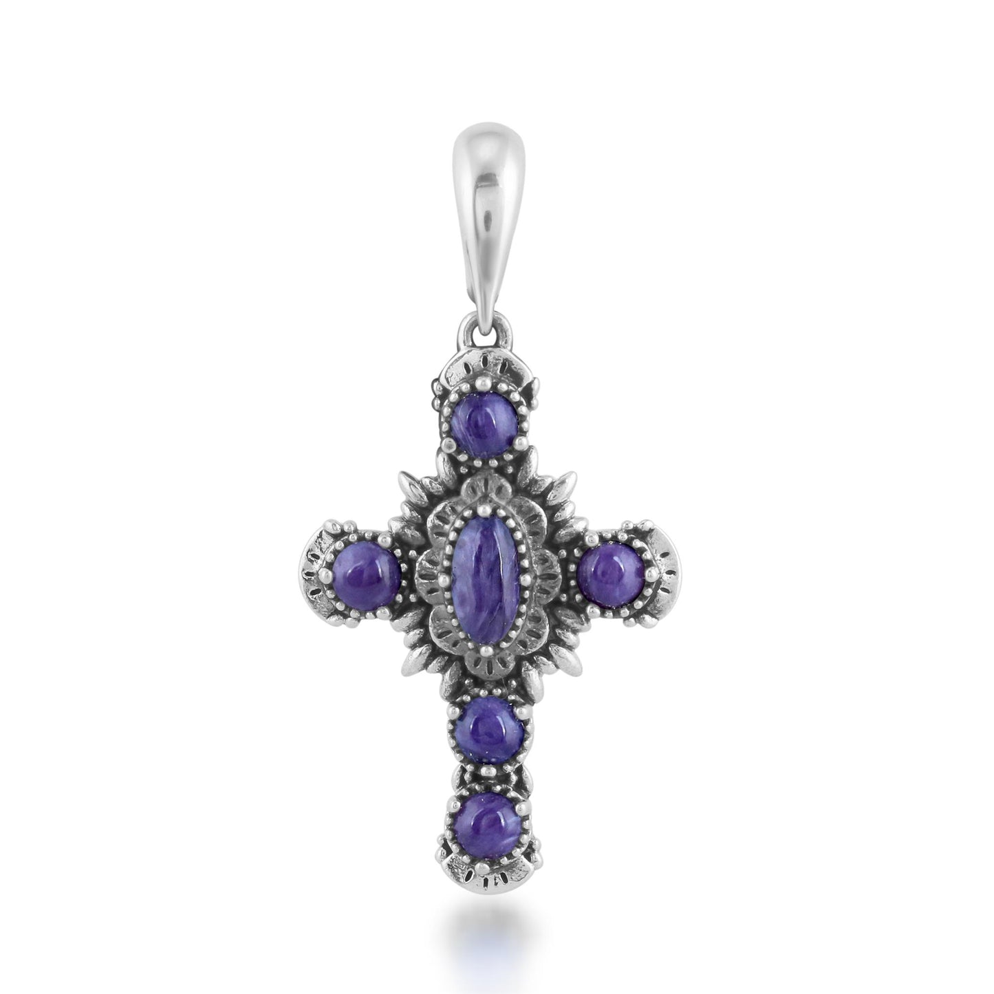 EXCLUSIVELY OURS! Sterling Silver Charoite Cross Pendant Enhancer