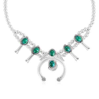 Sterling Silver Chrysocolla Squash Blossom Necklace