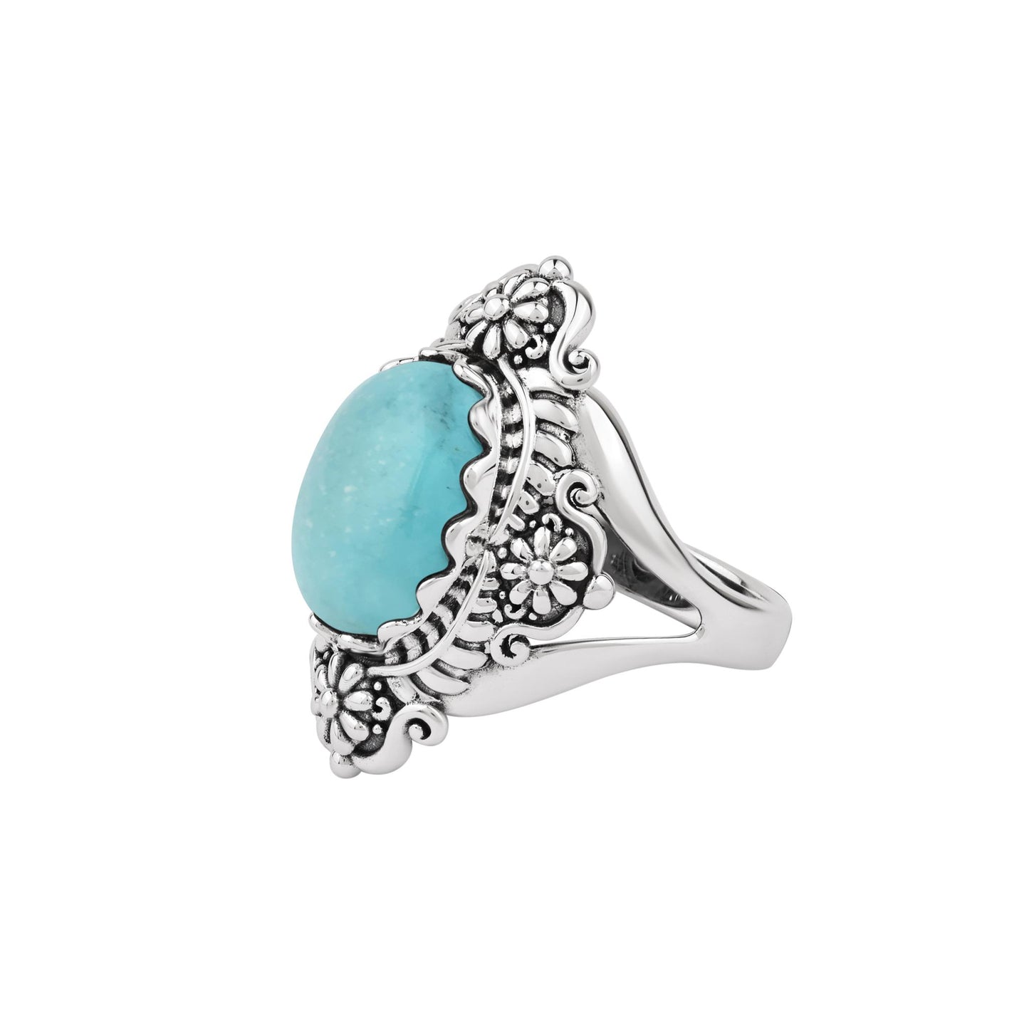  Sterling Silver Kingman Turquoise Oval Scalloped Concha Ring