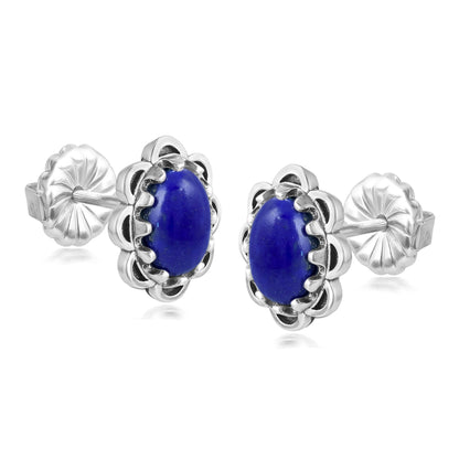 Sterling Silver Lapis Concha Flower Stud Earrings