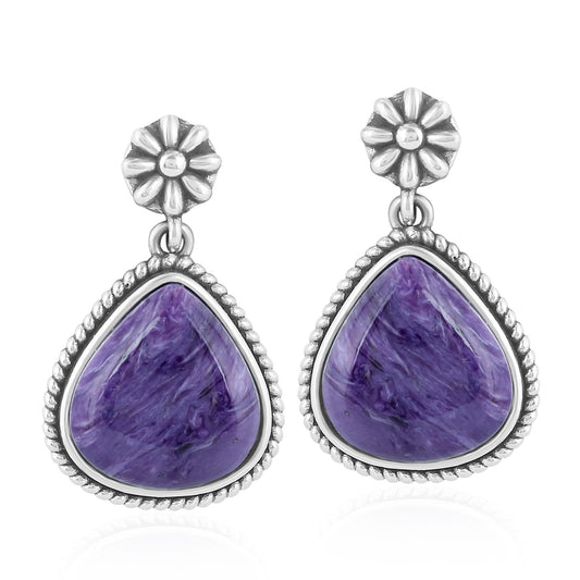 Sterling Silver Charoite Trillion Cut Post Earrings