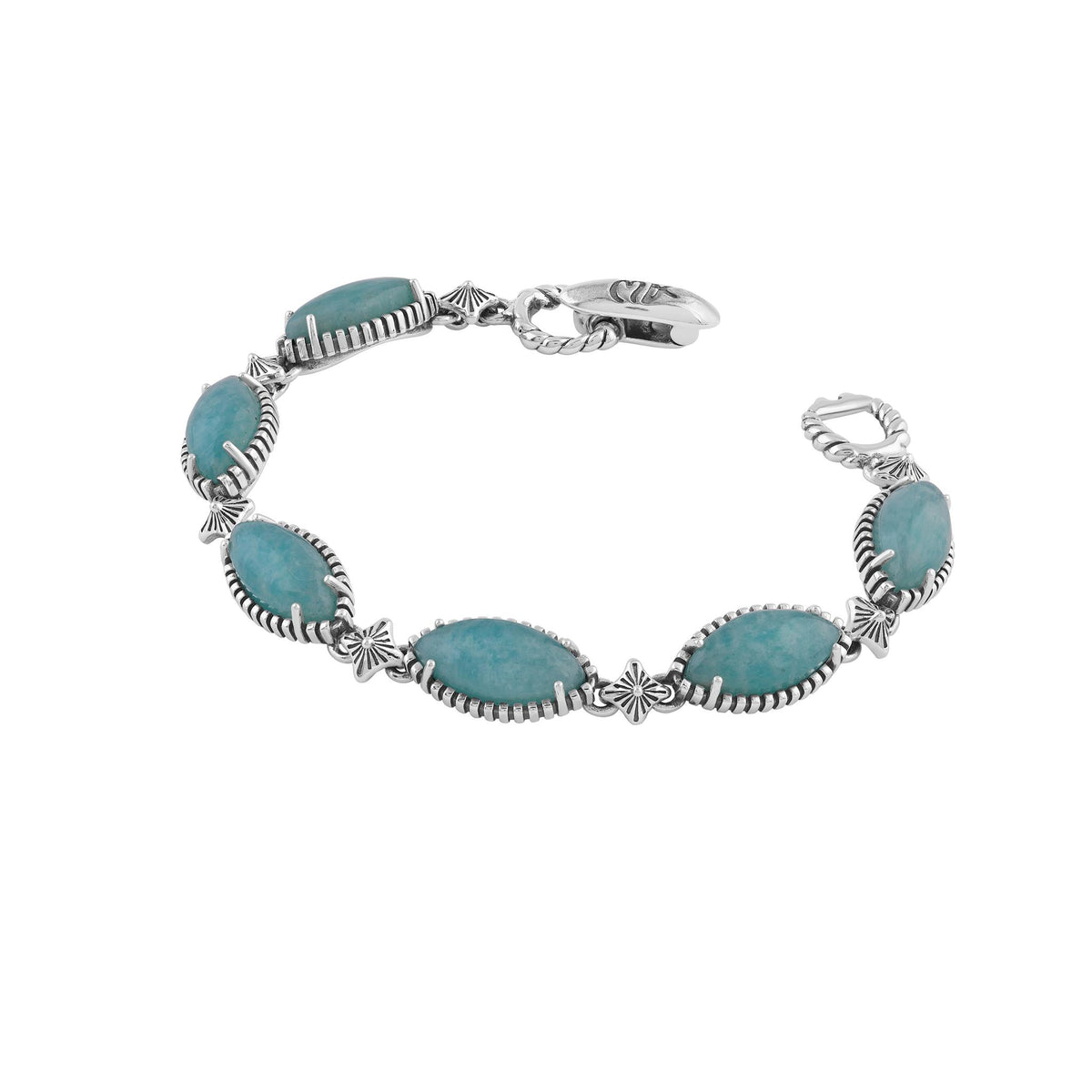 Sterling Silver Amazonite Marquise Cut Link Bracelet