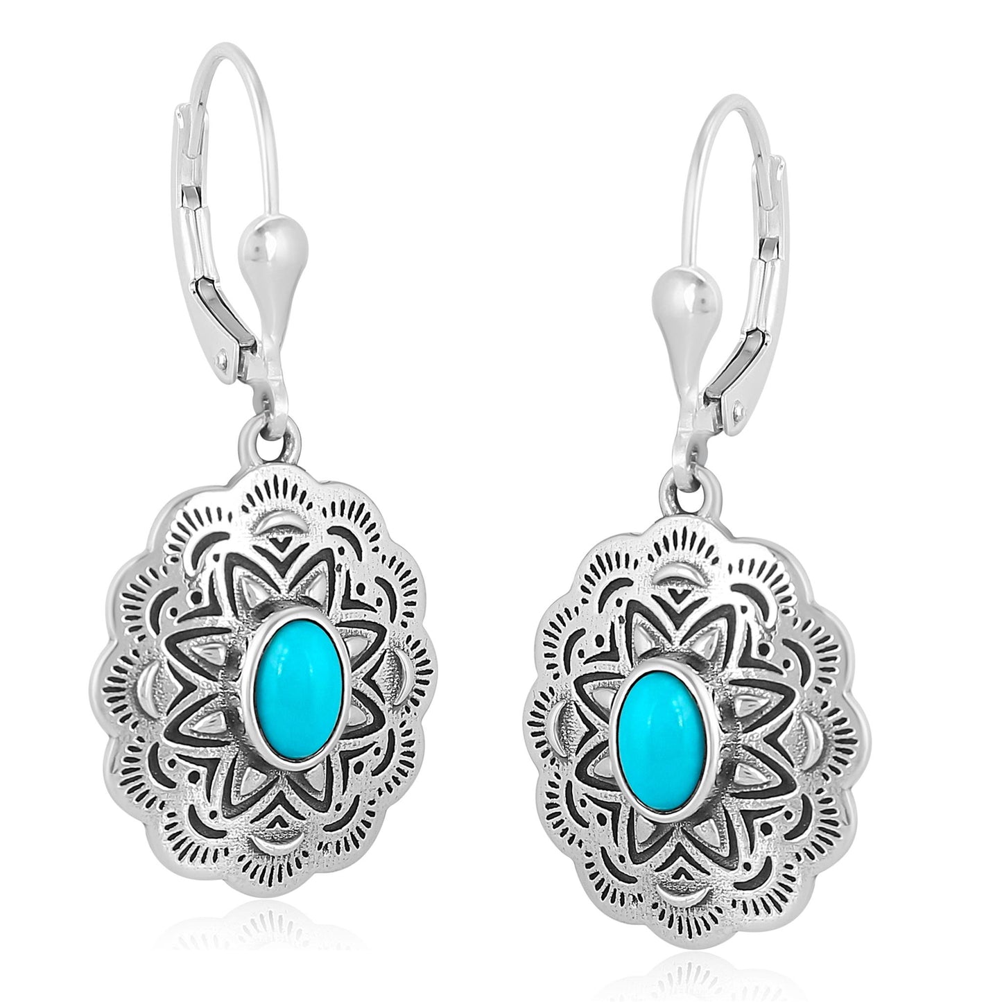 EXCLUSIVELY OURS! Sterling Silver Sleeping Beauty Turquoise Concha Dangle Earrings