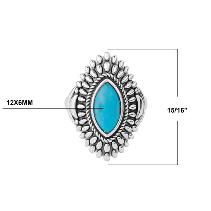 Sterling Silver Kingman Turquoise Marquise Rope and Bead Ring