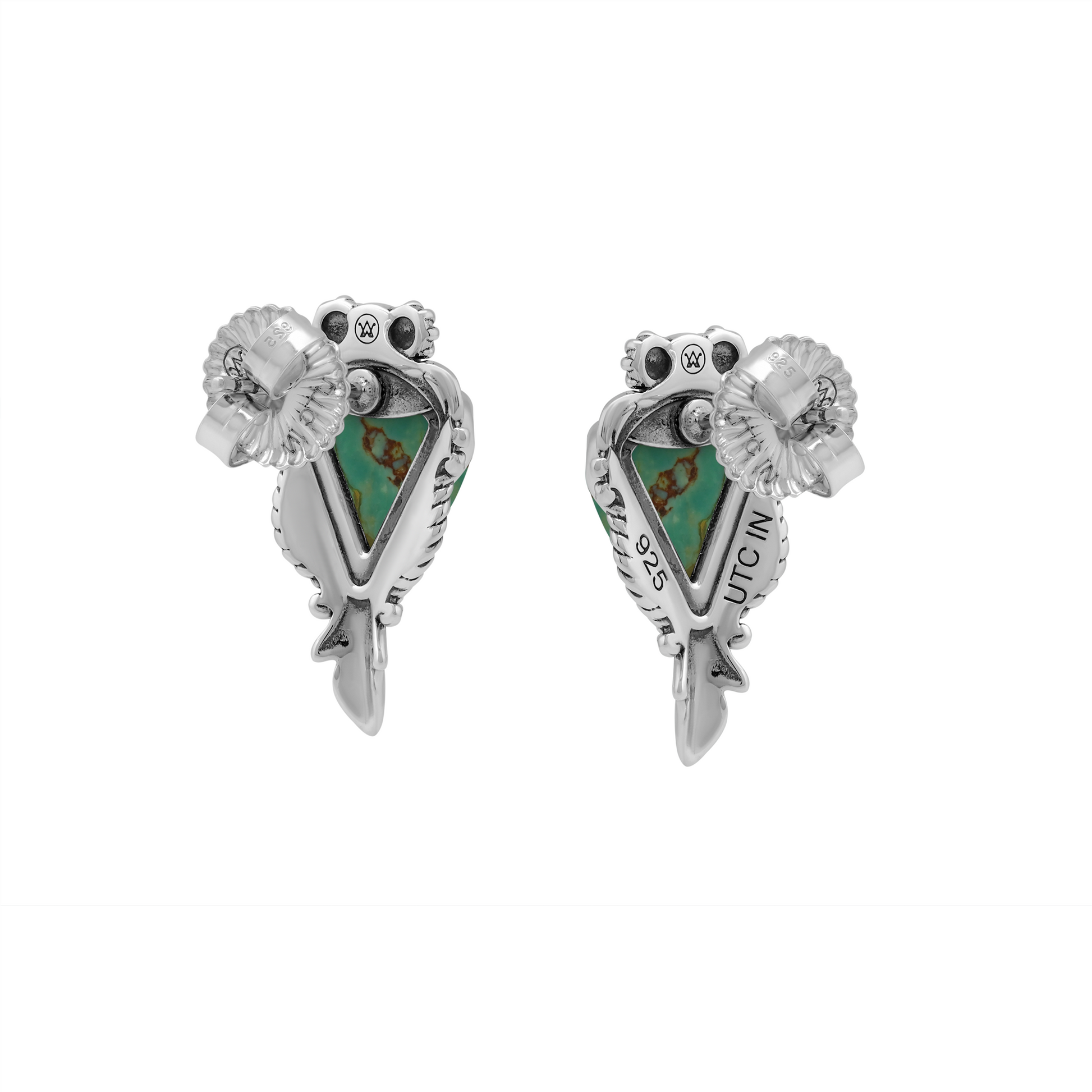 Sterling Silver Green Turquoise Pear Gemstone Squash Blossom Earrings 