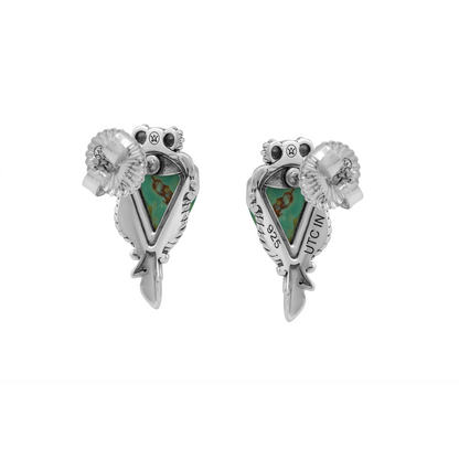 Sterling Silver Green Turquoise Pear Gemstone Squash Blossom Earrings 