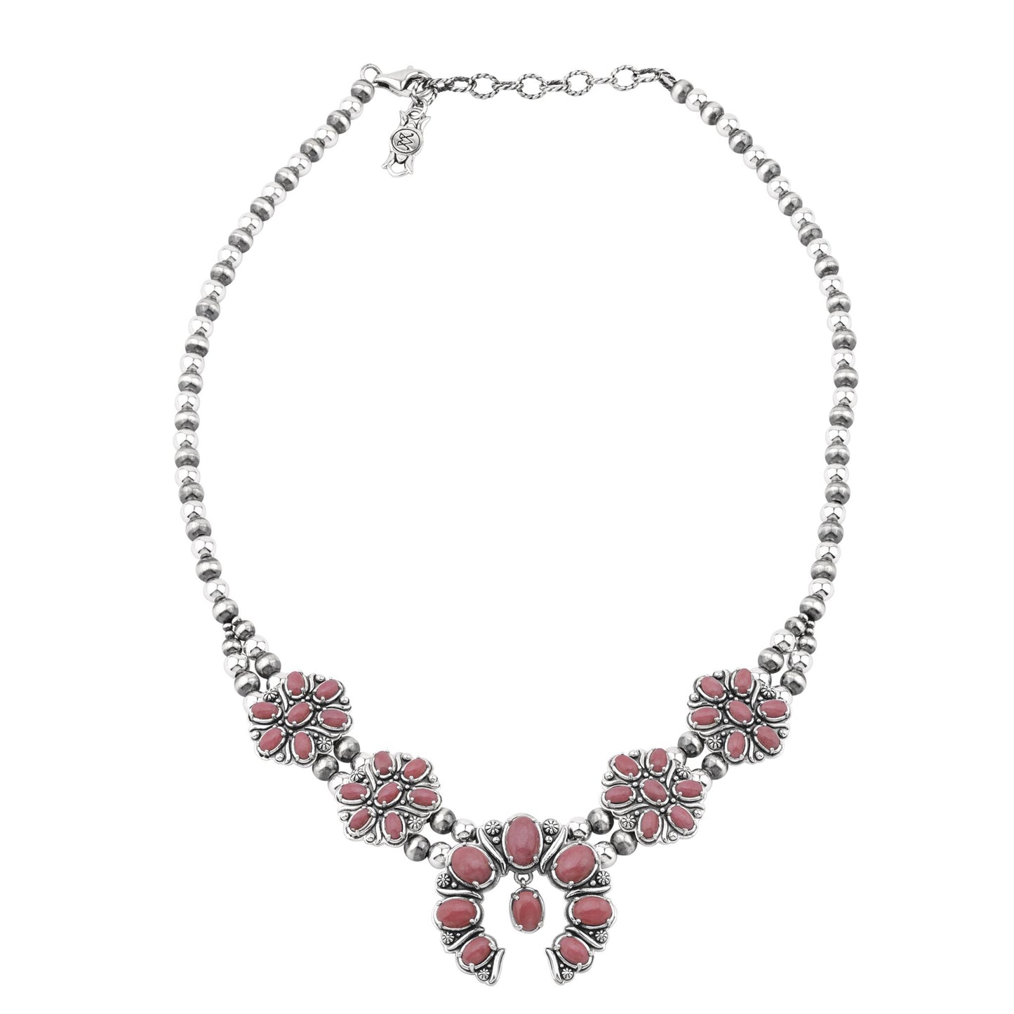  Sterling Silver Rhodonite Oval Cluster Naja Necklace