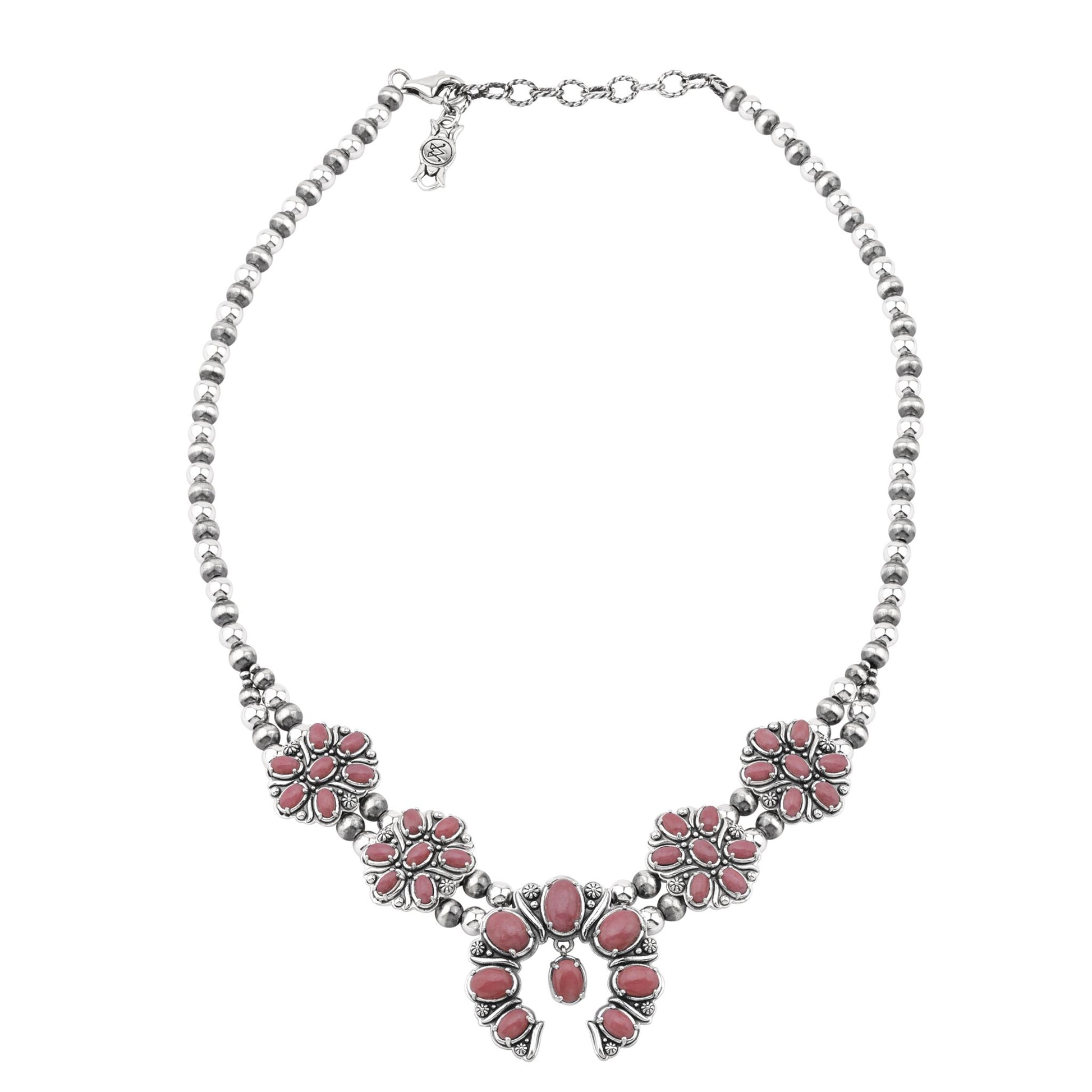  Sterling Silver Rhodonite Oval Cluster Naja Necklace