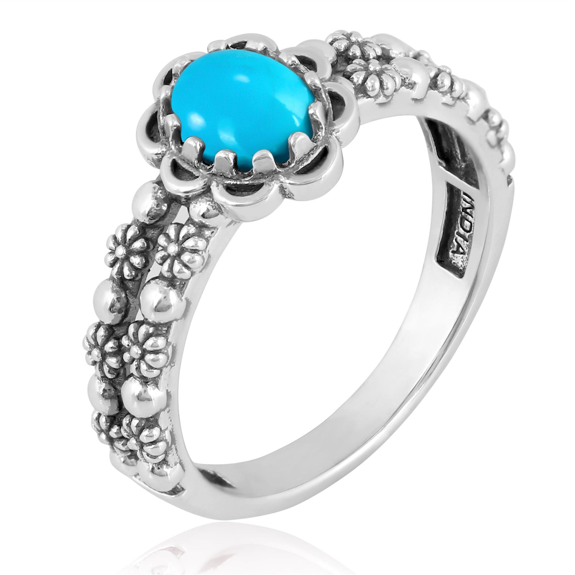 EXCLUSIVELY OURS! Sterling Silver Sleeping Beauty Turquoise Double Row Concha Flower Ring