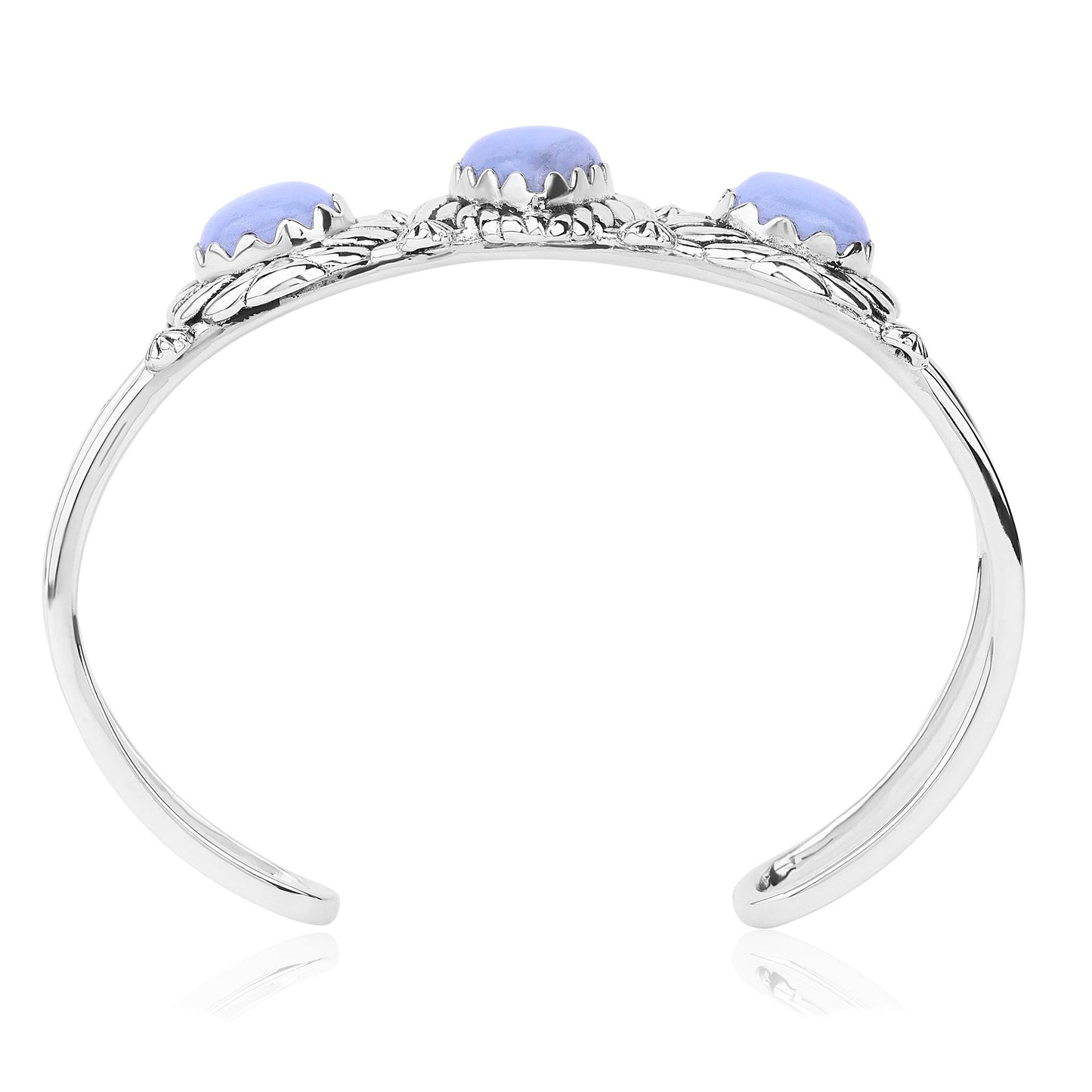 LIMITED EDITION! Sterling Silver Blue Lace Agate Pear Cut Rope Design Cuff Bracelet, Sizes Small to Large