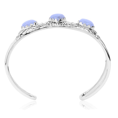 LIMITED EDITION! Sterling Silver Blue Lace Agate Pear Cut Rope Design Cuff Bracelet, Sizes Small to Large