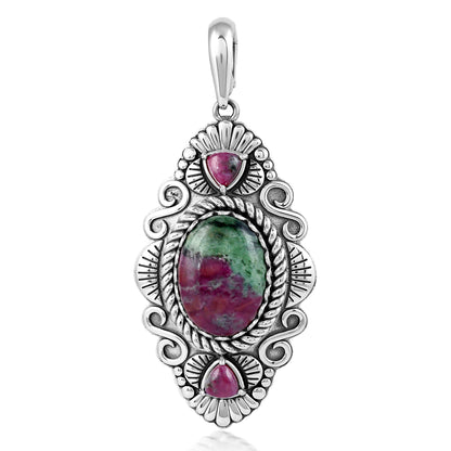 Sterling Silver Ruby Zoisite Oval and Trillion Gemstone Rope Pendant Enhancer 