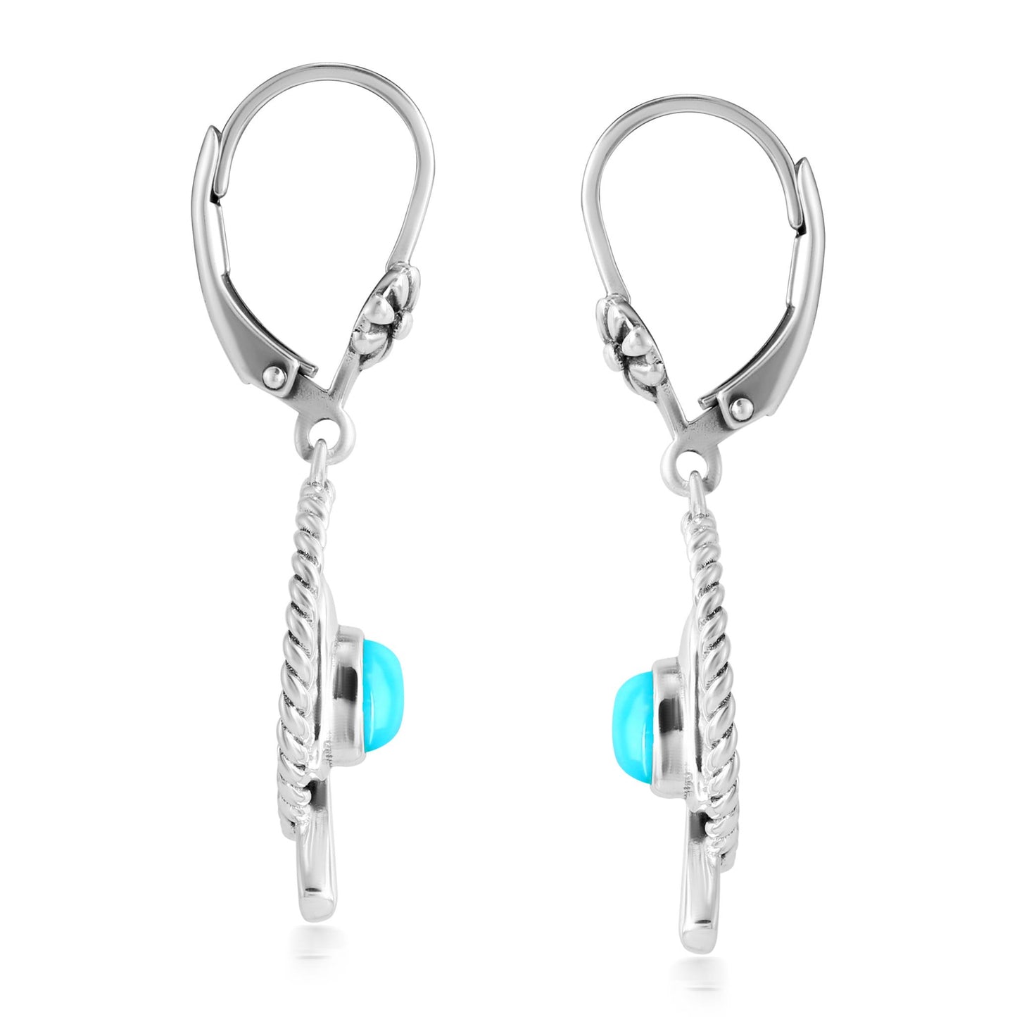 EXCLUSIVELY OURS! Sterling Silver Sleeping Beauty Turquoise Bird and Branch Open Circle Dangle Earrings