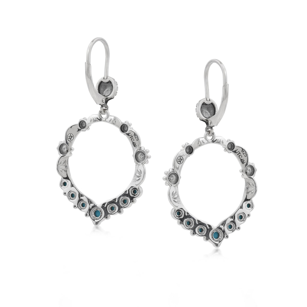 Sterling Silver Sleeping Beauty Turquoise Open Hoop Concha Lever Back Earrings