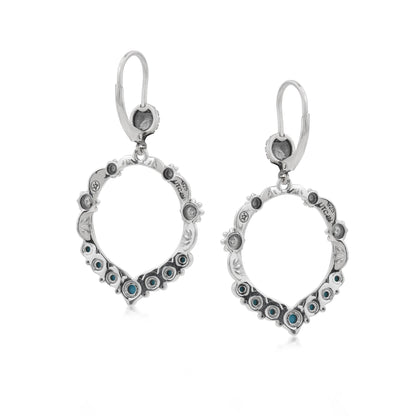 Sterling Silver Sleeping Beauty Turquoise Open Hoop Concha Lever Back Earrings