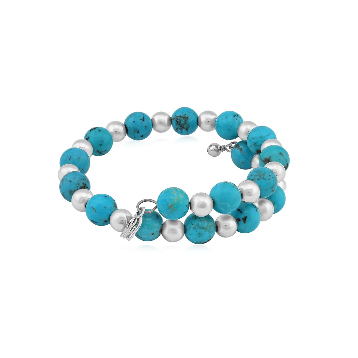 Sterling Silver Kingman Turquoise Bead Coil Bracelet, Sizes Small to Large