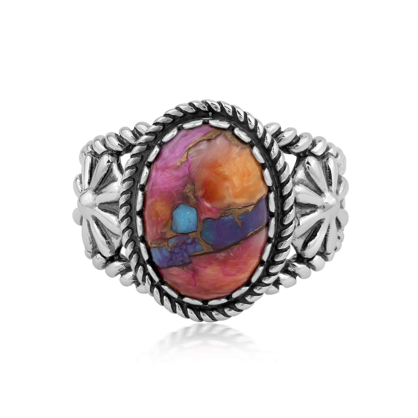 EXCLUSIVELY OURS! Sterling Silver Painted Desert Mosaic Concha Flower Ring