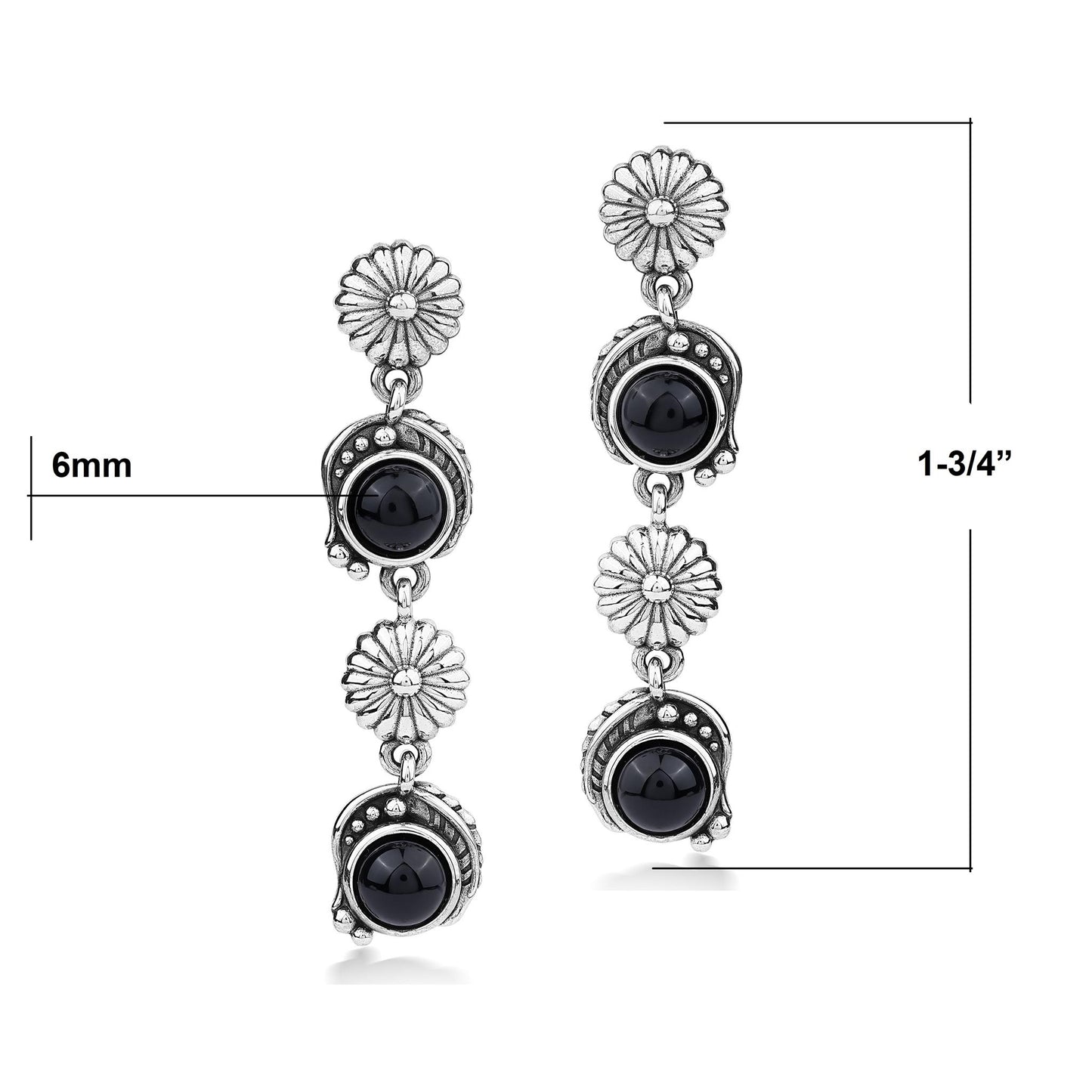 EXCLUSIVELY OURS! Sterling Silver Black Onyx Leaf and Flower Dangle Earrings