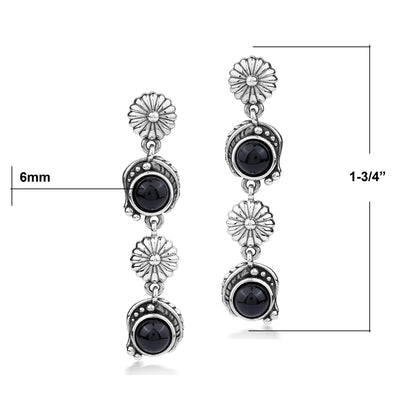 EXCLUSIVELY OURS! Sterling Silver Black Onyx Leaf and Flower Dangle Earrings