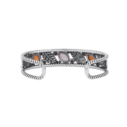 Sterling Silver Orange Spiny Oyster Oval and Pear Leaf Cuff Bracelet