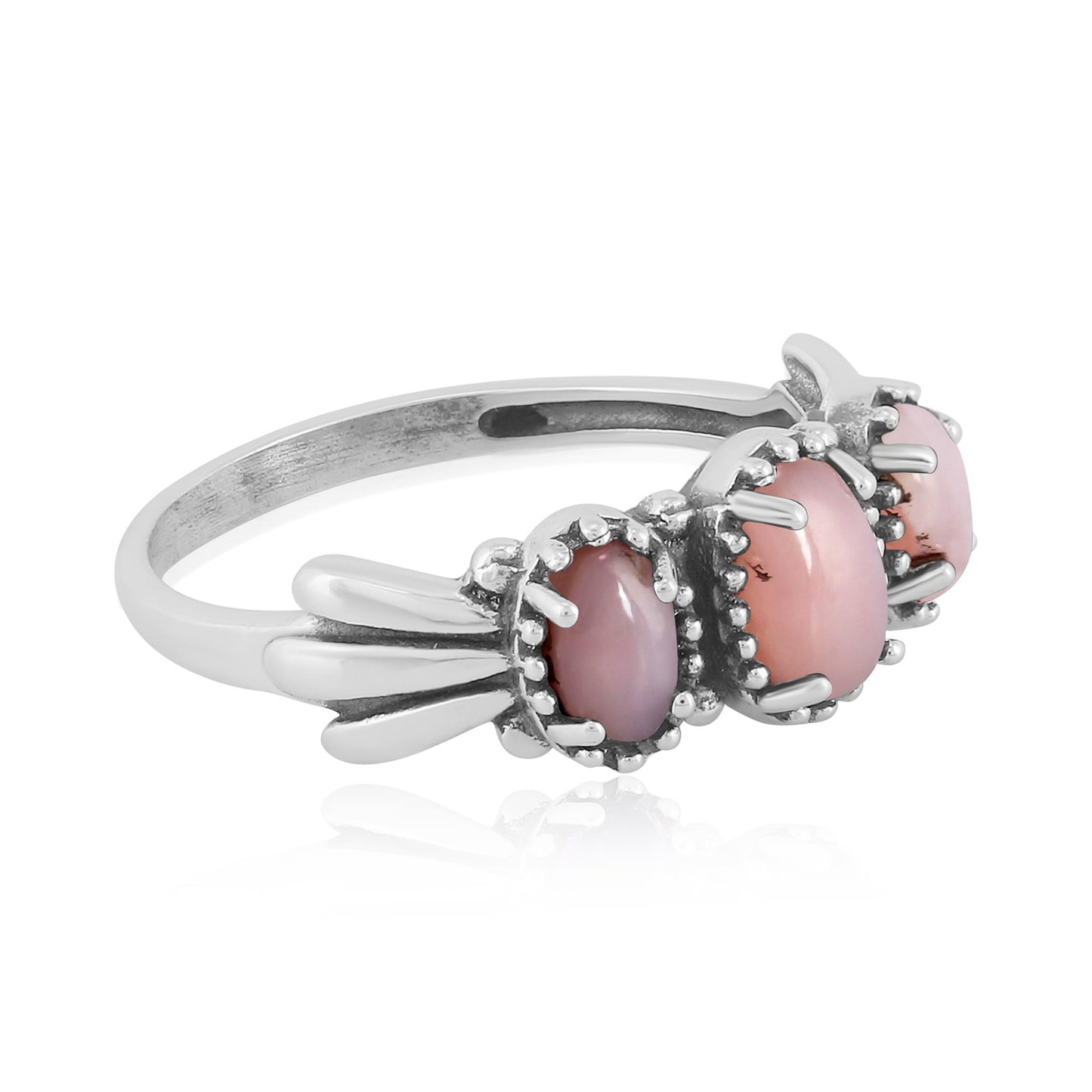 Sterling Silver Pink Opal 3-Stone Fan Ring