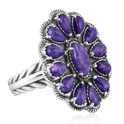 EXCLUSIVELY OURS! Sterling Silver Charoite Flower Cluster Ring, Sizes 5 to 10