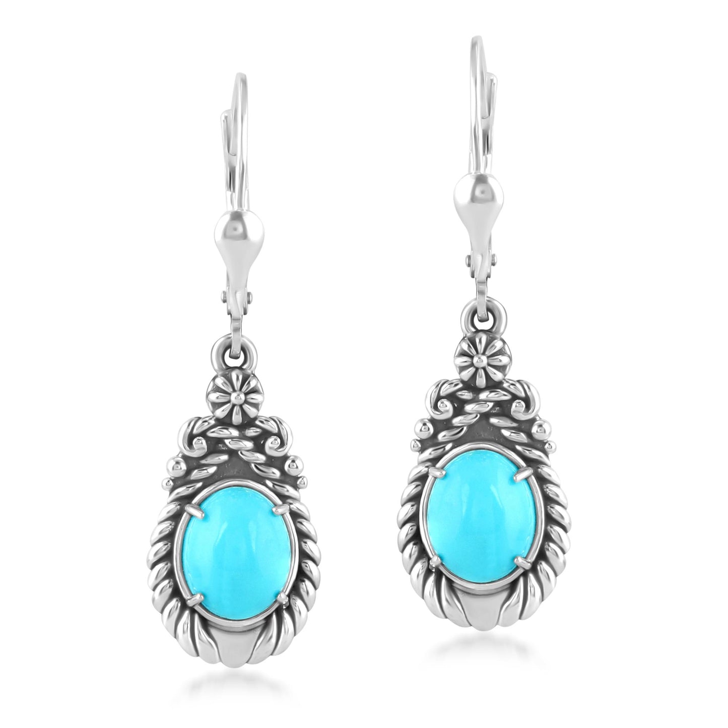 EXCLUSIVELY OURS! Sterling Silver Kingman Turquoise Rope Design Dangle Earrings