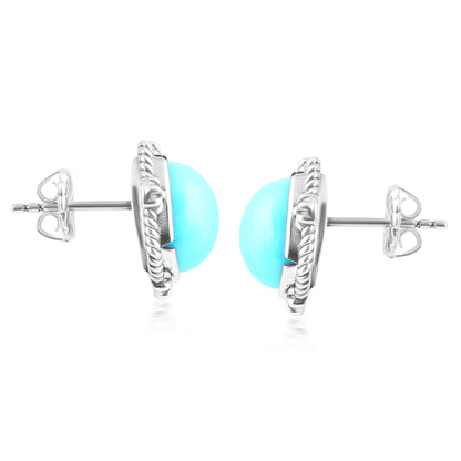 Sterling Silver Kingman Turquoise Cushion-Cut Stud Earrings