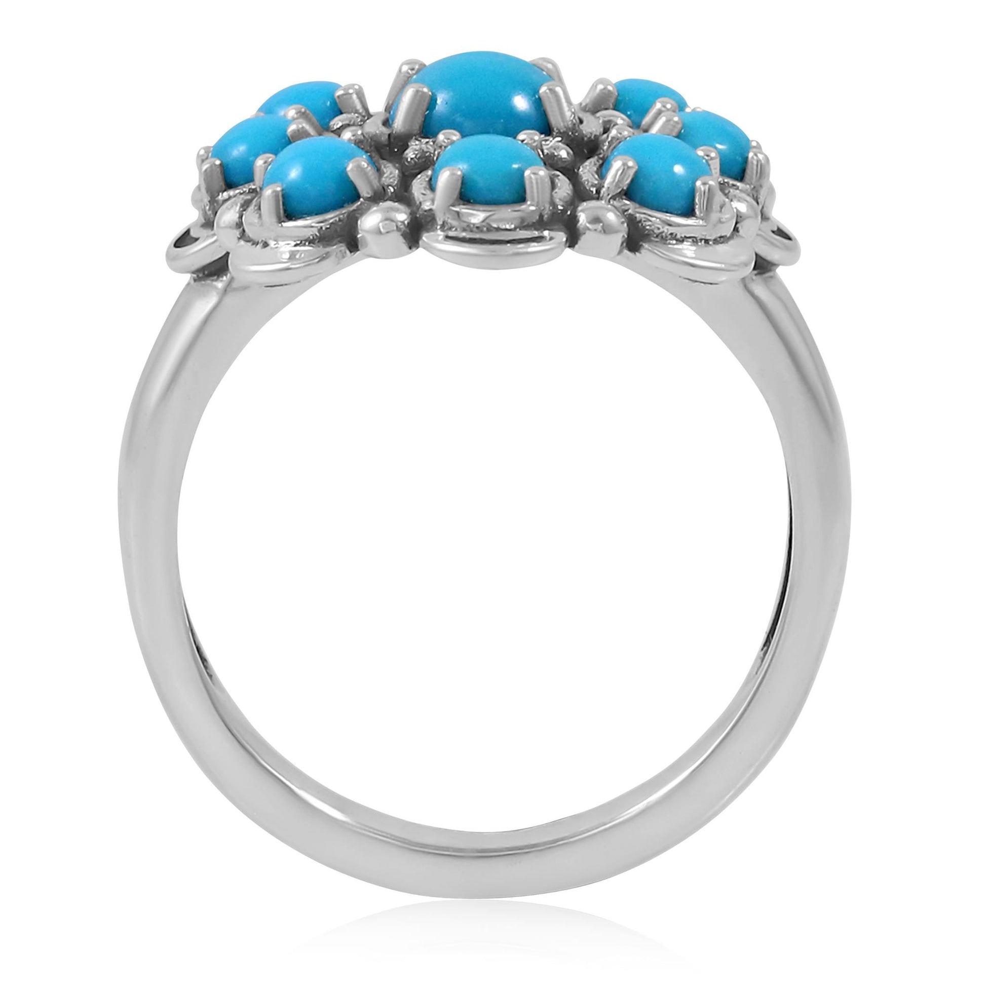 LIMITED EDITION! Sterling Silver Sleeping Beauty Turquoise Round Cut Flower Cluster Ring