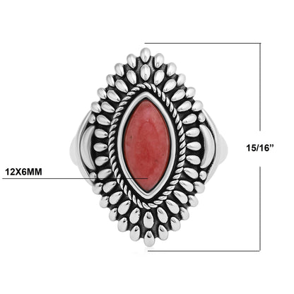 Sterling Silver Rhodonite Marquise Cut Rope and Bead Ring